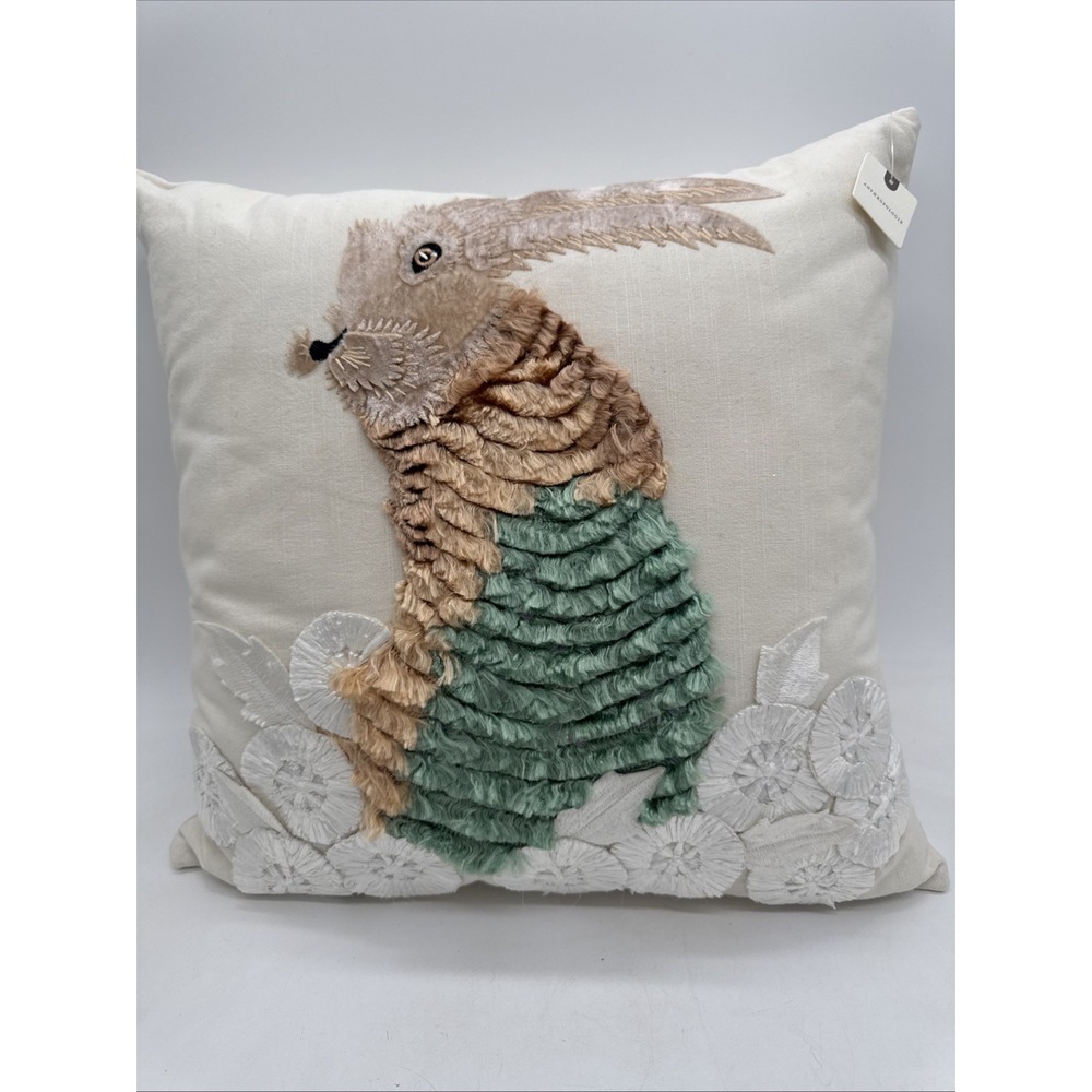Anthropologie Pillow KAREN NICOL Rabbit WINTERTIME Embroidered Embellished NWT